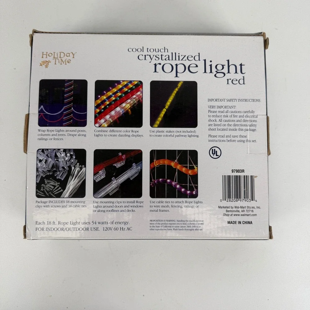 Holiday Time 18ft RED Crystallized Rope Light Indoor Outdoor Set of 2